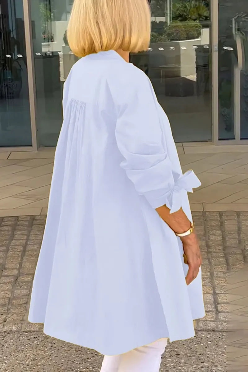 Solid Color Long Cotton Shirt Jackets Women Swing Shap Flattering