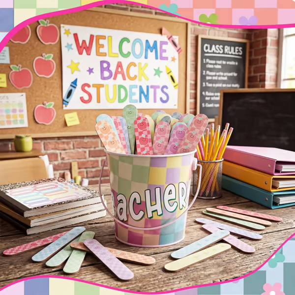 👩‍🏫121/101 Pcs Back to School Teacher Gift Flip Name Sticks Set with Storage Cup,Student Name Sticks with Metal Buckets & Stickers – Classroom Management & Student Grouping Tool for Teachers