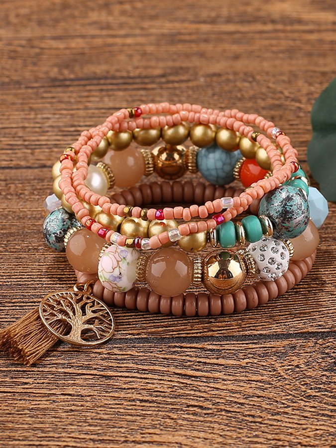 Women's Bohemian tassel tree of life multi-layer Bracelet
