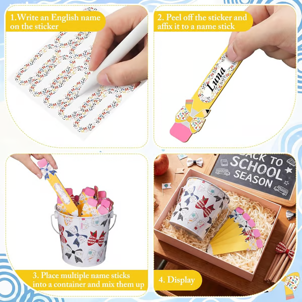 👩‍🏫121/101 Pcs Back to School Teacher Gift Flip Name Sticks Set with Storage Cup,Student Name Sticks with Metal Buckets & Stickers – Classroom Management & Student Grouping Tool for Teachers