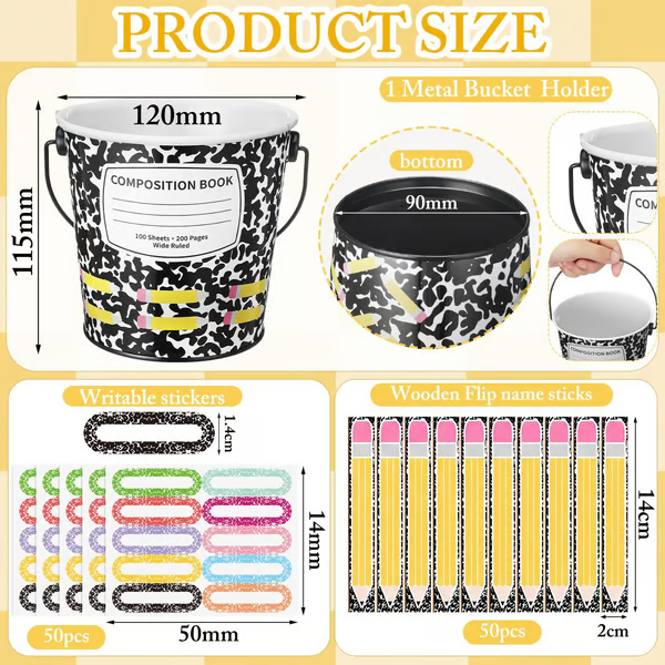 👩‍🏫121/101 Pcs Back to School Teacher Gift Flip Name Sticks Set with Storage Cup,Student Name Sticks with Metal Buckets & Stickers – Classroom Management & Student Grouping Tool for Teachers