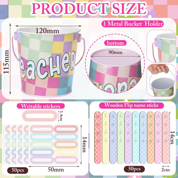 👩‍🏫121/101 Pcs Back to School Teacher Gift Flip Name Sticks Set with Storage Cup,Student Name Sticks with Metal Buckets & Stickers – Classroom Management & Student Grouping Tool for Teachers