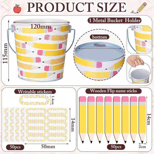 👩‍🏫121/101 Pcs Back to School Teacher Gift Flip Name Sticks Set with Storage Cup,Student Name Sticks with Metal Buckets & Stickers – Classroom Management & Student Grouping Tool for Teachers