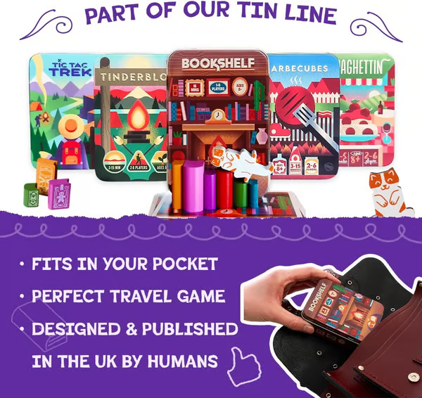 📚🎲Bookshelf Cooperative Stacking Game | Skill & Balance Card and Book Tower Game in Travel Tin