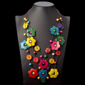 Handmade Boho Multilayer Wooden Multicolor Flower Necklace