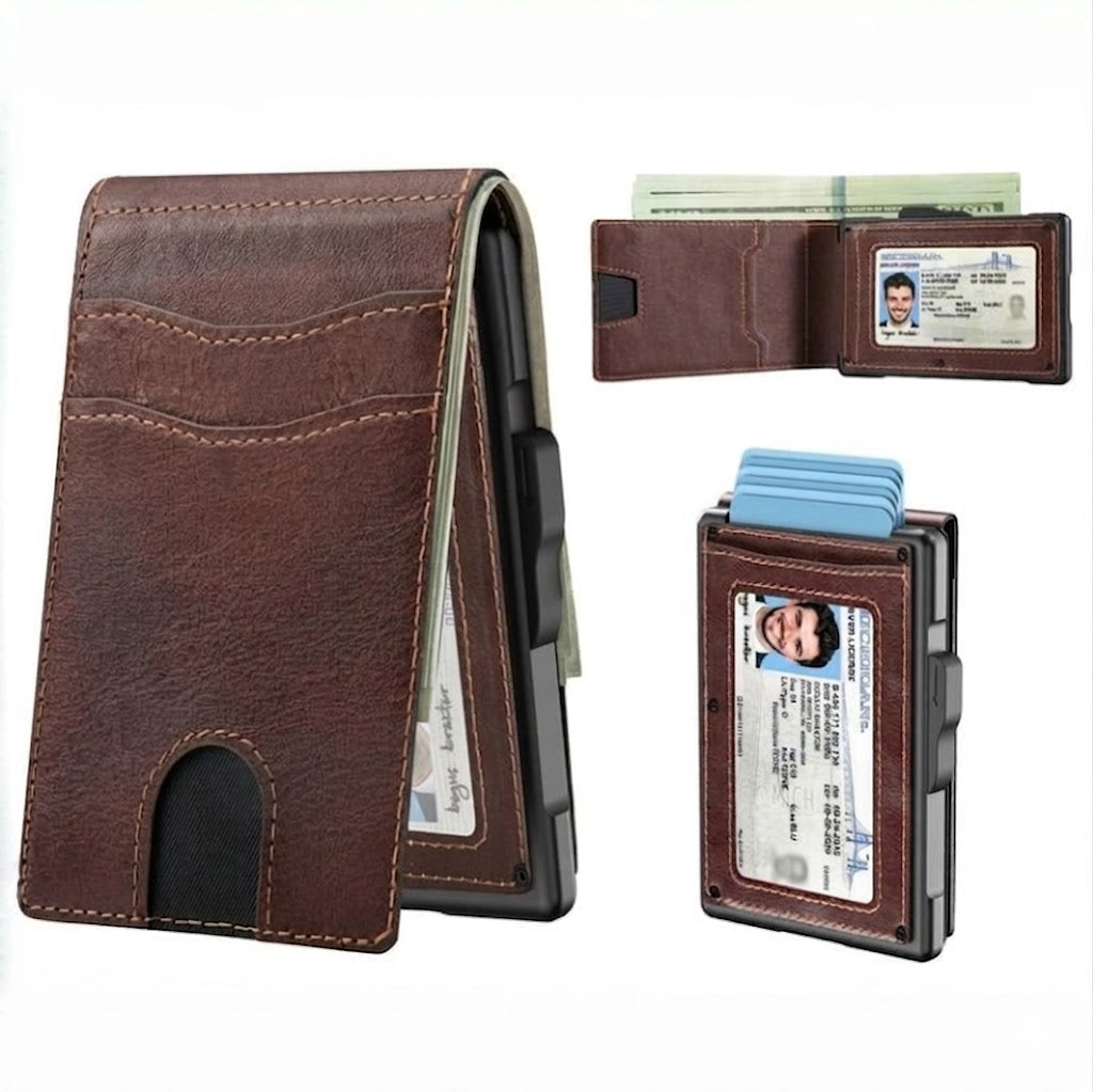 💳Wallet for Men - Pop Up Case, Cash Slot, and Credit Card Slot - Slim Aluminum Wallet with RFID Blocking