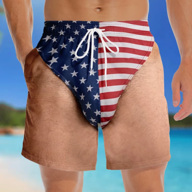 Custom Funny Patriotic Men Swim Trunks - Personalized Summer Vacation And Travel Gifts For Men - Freedom And Chill