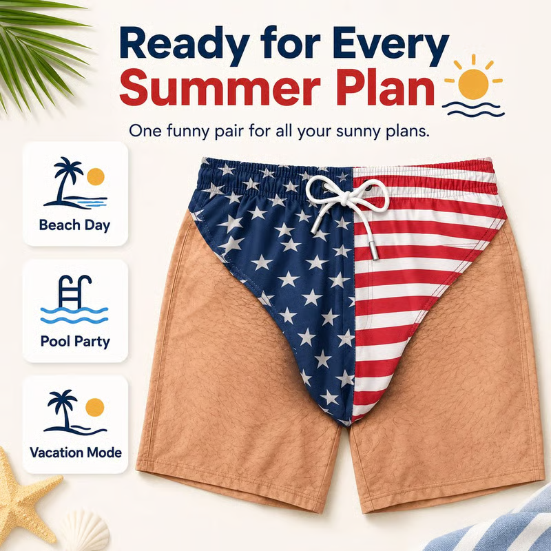 Custom Funny Patriotic Men Swim Trunks - Personalized Summer Vacation And Travel Gifts For Men - Freedom And Chill