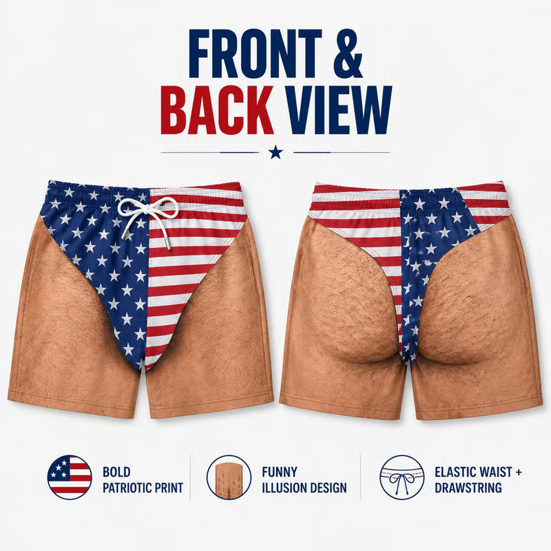 Custom Funny Patriotic Men Swim Trunks - Personalized Summer Vacation And Travel Gifts For Men - Freedom And Chill