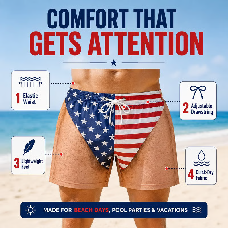 Custom Funny Patriotic Men Swim Trunks - Personalized Summer Vacation And Travel Gifts For Men - Freedom And Chill