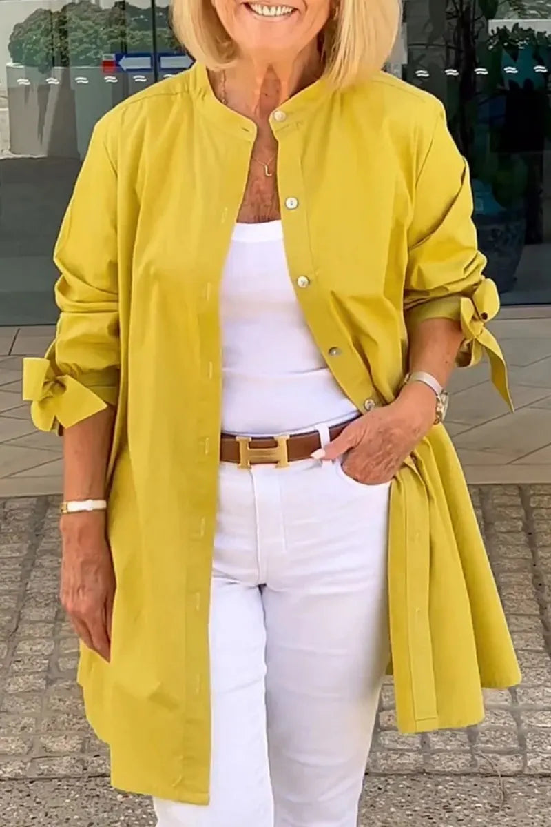 Solid Color Long Cotton Shirt Jackets Women Swing Shap Flattering