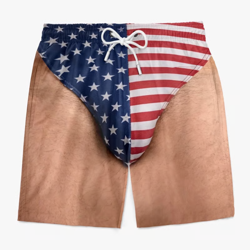 Custom Funny Patriotic Men Swim Trunks - Personalized Summer Vacation And Travel Gifts For Men - Freedom And Chill