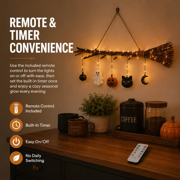 🔥LAST DAY 50% OFF -Lighted Fall Broom Wall Hanging🍂