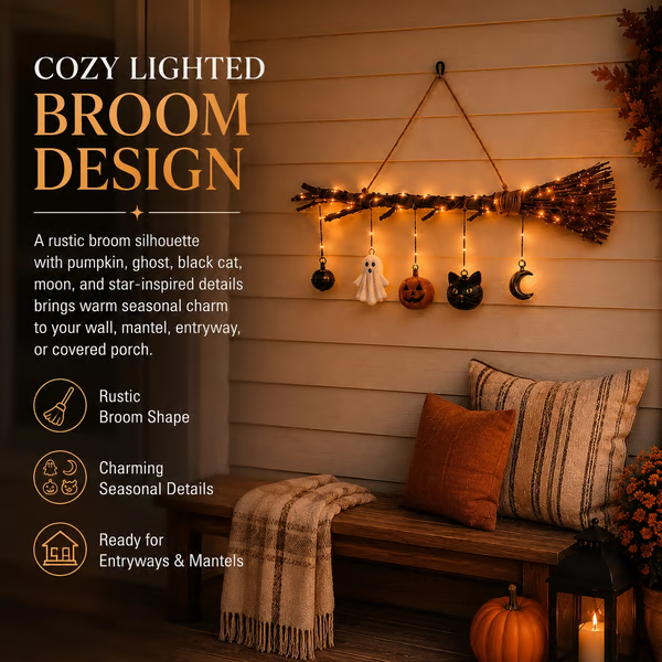 🔥LAST DAY 50% OFF -Lighted Fall Broom Wall Hanging🍂