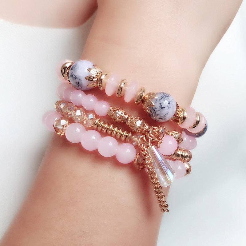 4-piece set of beaded crystal bracelet bohemian style female fashion bracelet jewelry