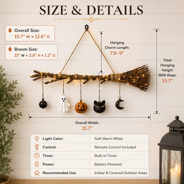 🔥LAST DAY 50% OFF -Lighted Fall Broom Wall Hanging🍂
