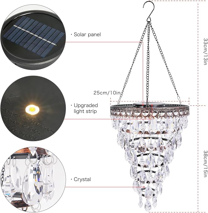 Solar-powered suspended acrylic crystal chandelier
