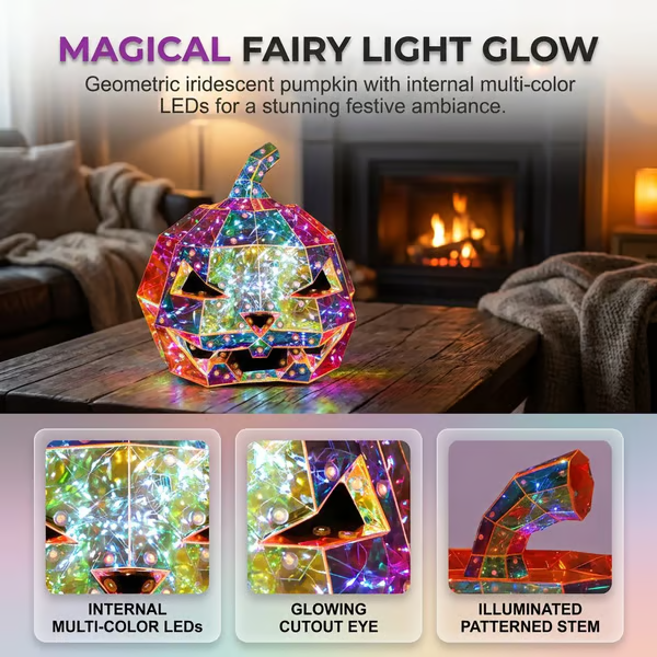 🎃 Prism Pumpkin Night Light | Iridescent LED Halloween Decor