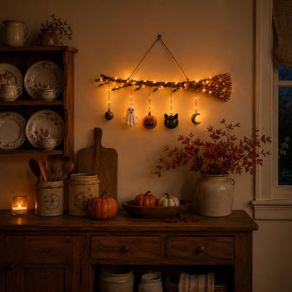 🔥LAST DAY 50% OFF -Lighted Fall Broom Wall Hanging🍂