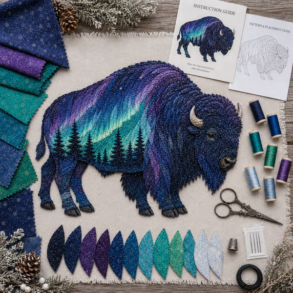 🔥LAST DAY 50% OFF - 🐻Northern Lights Wildlife DIY Patchwork Kit | Aurora Layered Fabric Art, Beginner Sewing Decor & Handmade Nature Gift