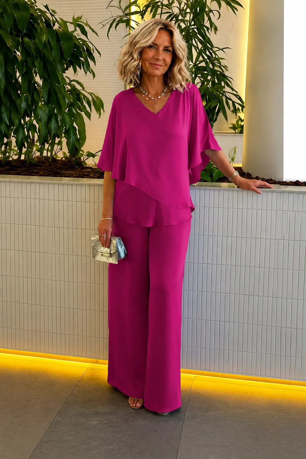 Plus Size Double Layer Tunic Pantsuit