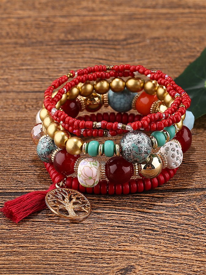 Women's Bohemian tassel tree of life multi-layer Bracelet