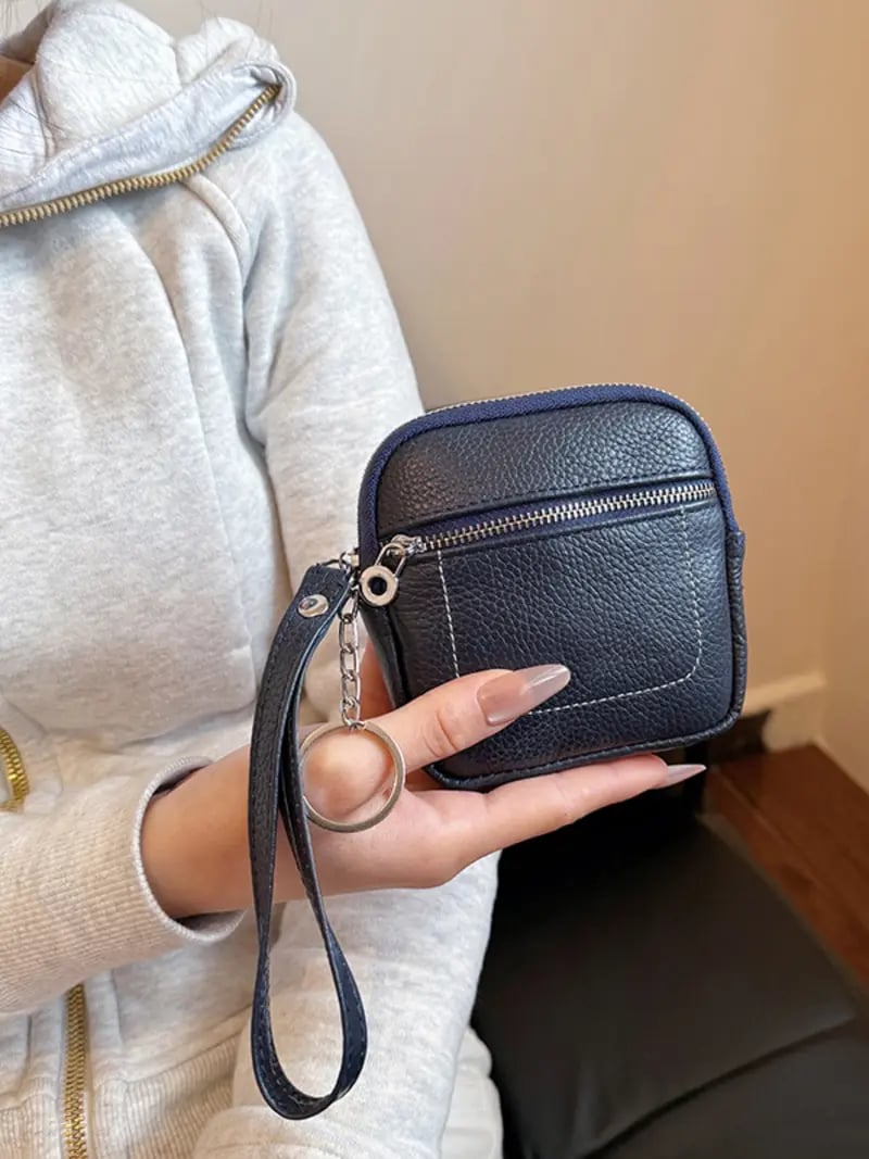 Square Leather Mini Card Wallet Coin Purse