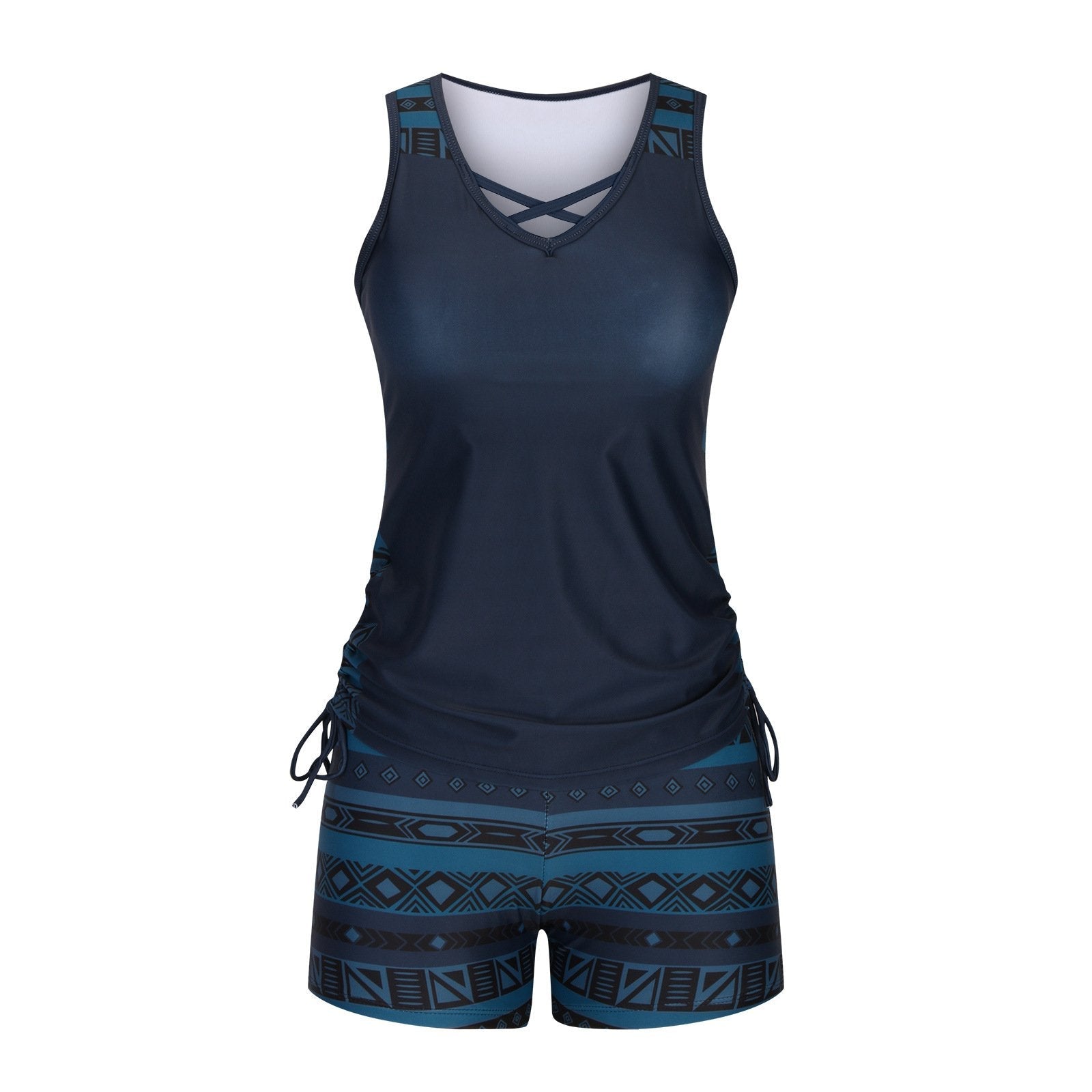 Women's Tummy Control Tankini Set with Built-In Bra – Flattering Boho Swimwear with Shorts