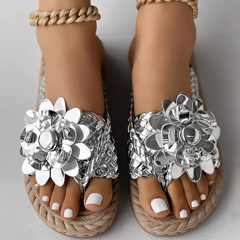 Women's Colorful Floral Decor Thong Sandals