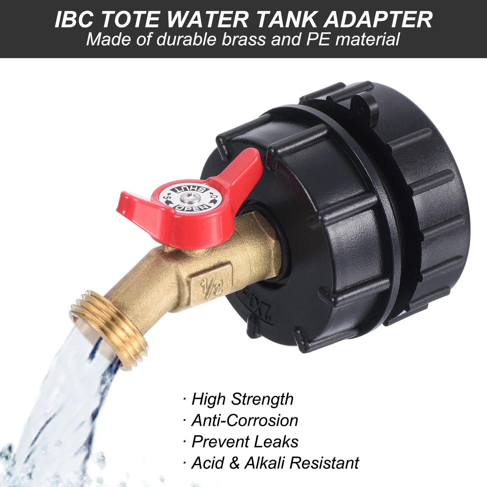 275-330 Gallon IBC Tote Tank Adapter - 2.44" Fine Thread, 1/2" NPT × 3/4" GHT Male Fittings with Garden Hose Quick Connector