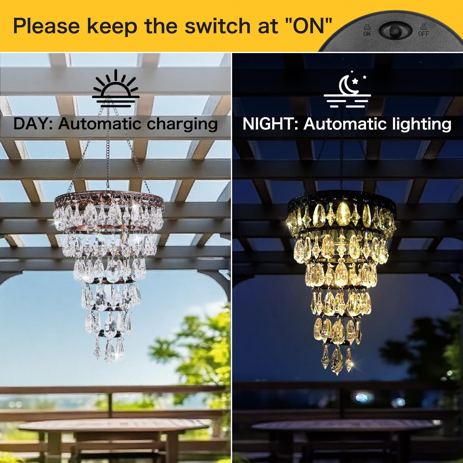 Solar-powered suspended acrylic crystal chandelier