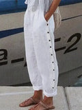 Women'S Solid Color Casual Cotton And Linen Trousers