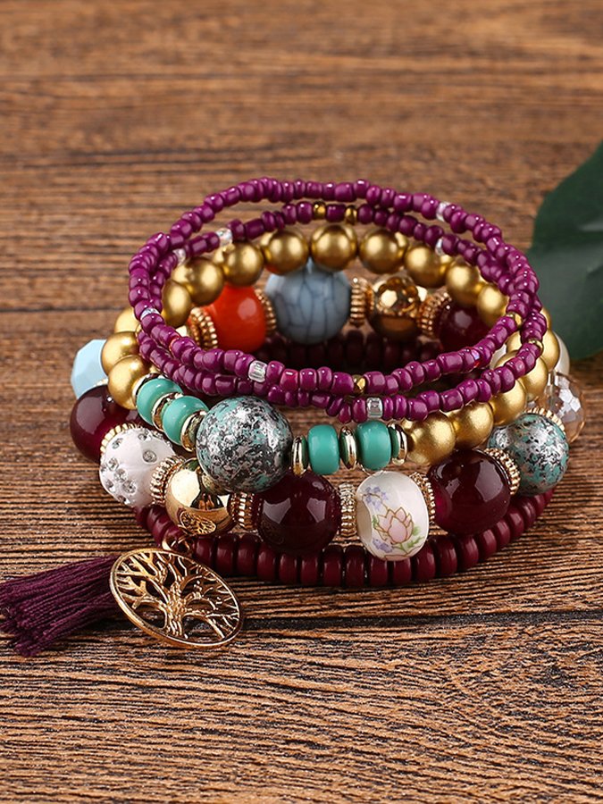 Women's Bohemian tassel tree of life multi-layer Bracelet