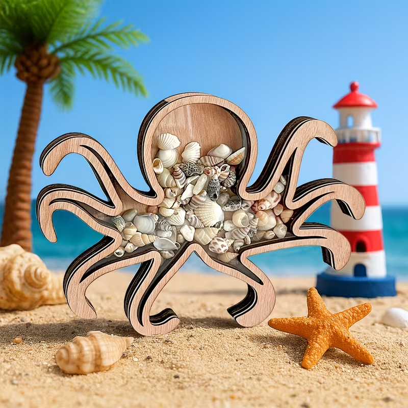 🌊 Ocean Memory Turtle Shadow Box – Coastal Seashell Display Keepsake for Beach Treasures & Travel Memories