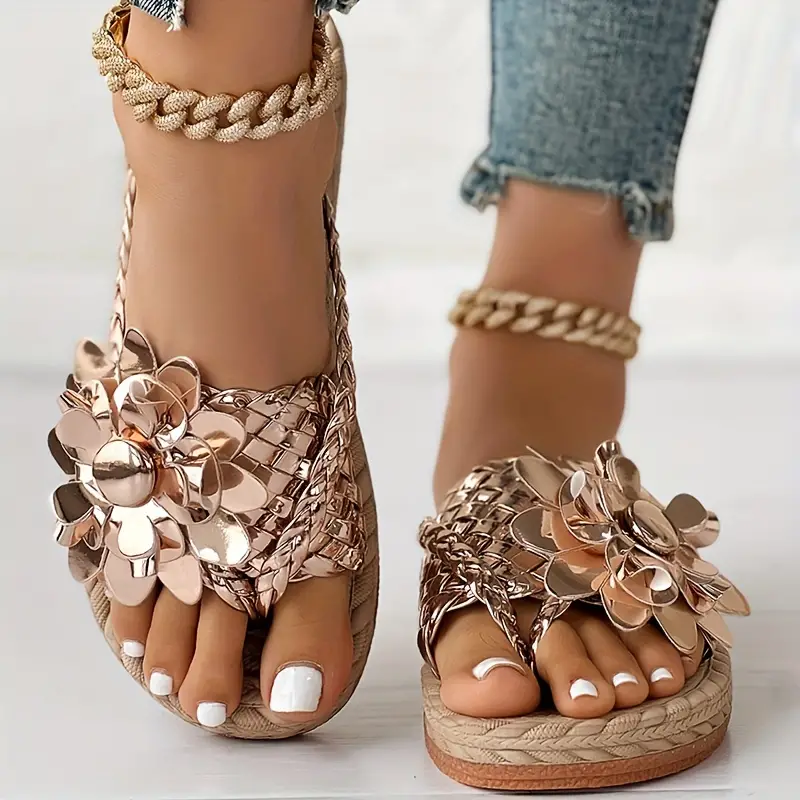 Women's Colorful Floral Decor Thong Sandals