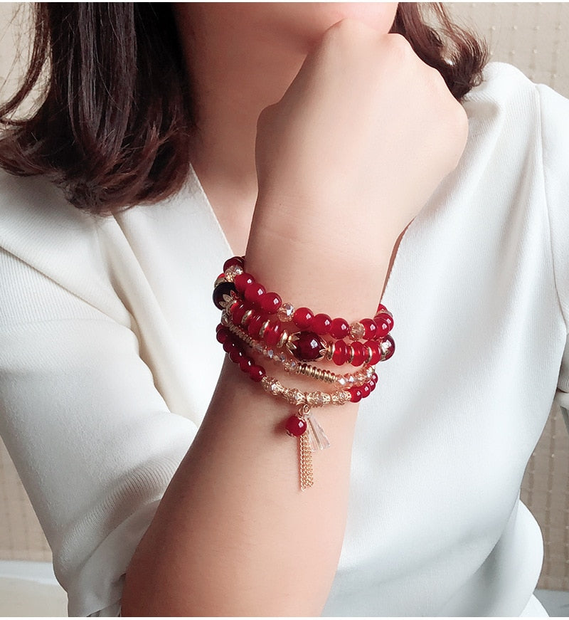 4-piece set of beaded crystal bracelet bohemian style female fashion bracelet jewelry