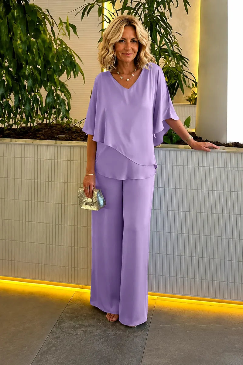Plus Size Double Layer Tunic Pantsuit