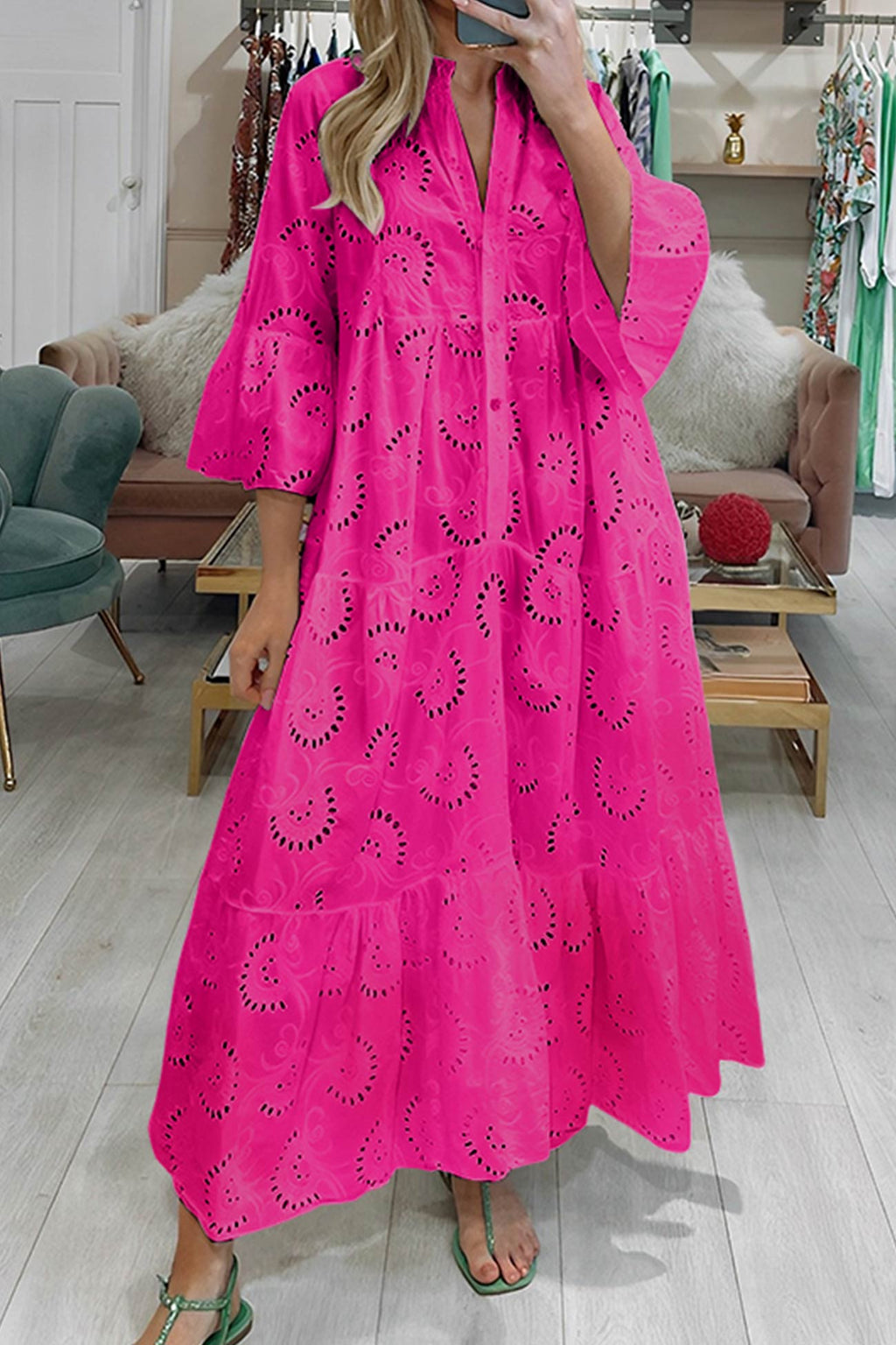 🎁Last day Clearance sale! V Neck Flares Sleeve Embroidery Cotton Dress