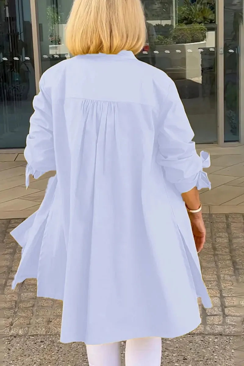 Solid Color Long Cotton Shirt Jackets Women Swing Shap Flattering
