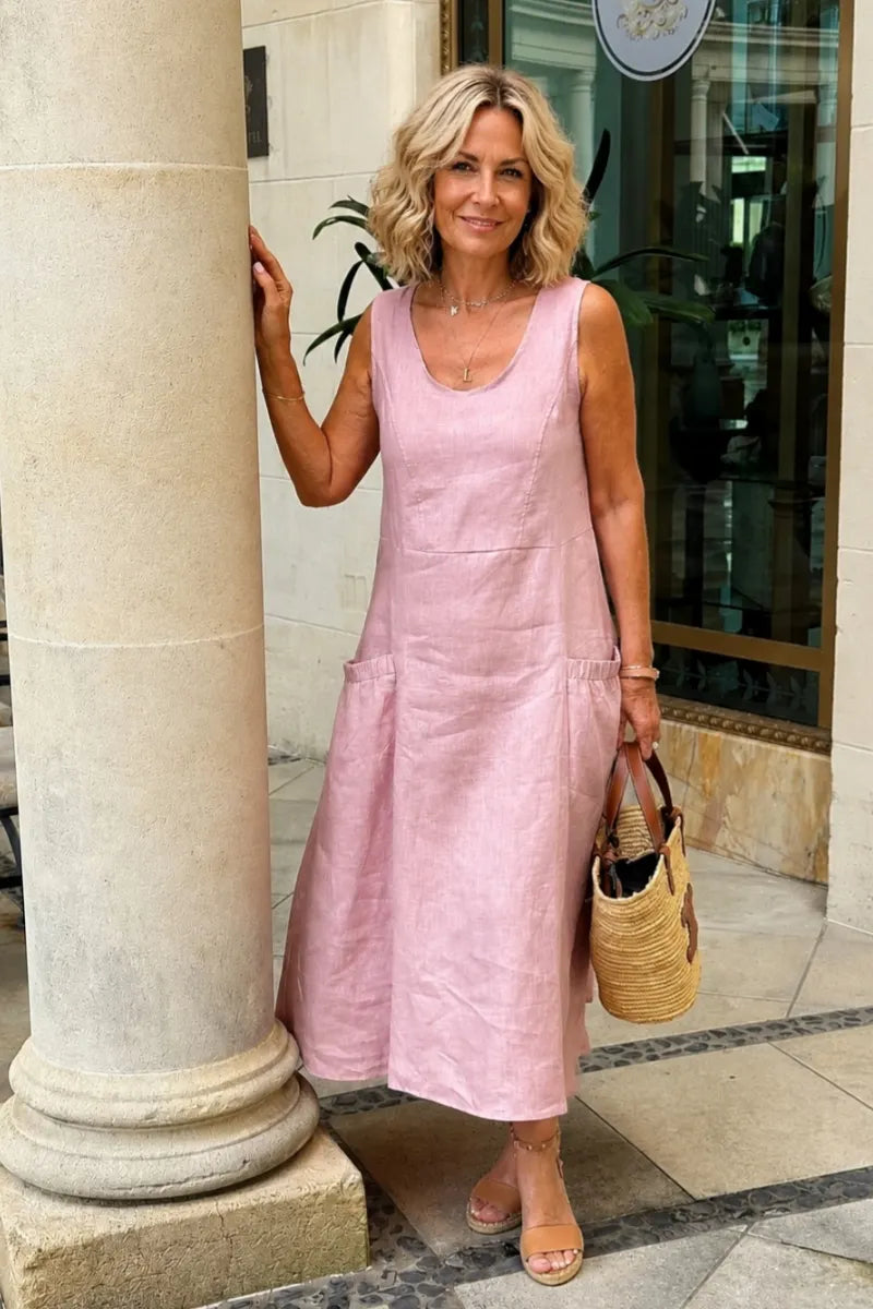 Women's Linen-Look Pocket Maxi Dress