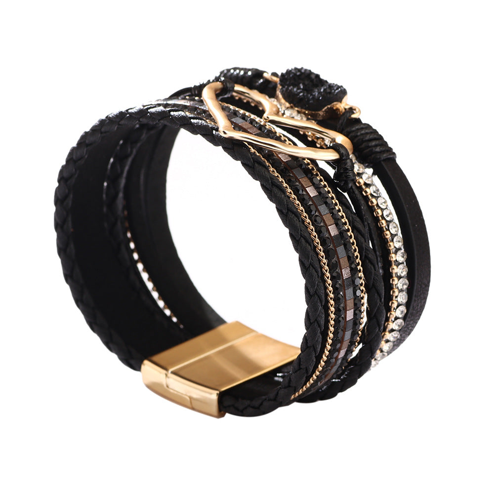 Bohemian Heart Shape Rhinestone Magnetic Bracelet