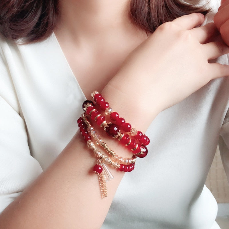 4-piece set of beaded crystal bracelet bohemian style female fashion bracelet jewelry