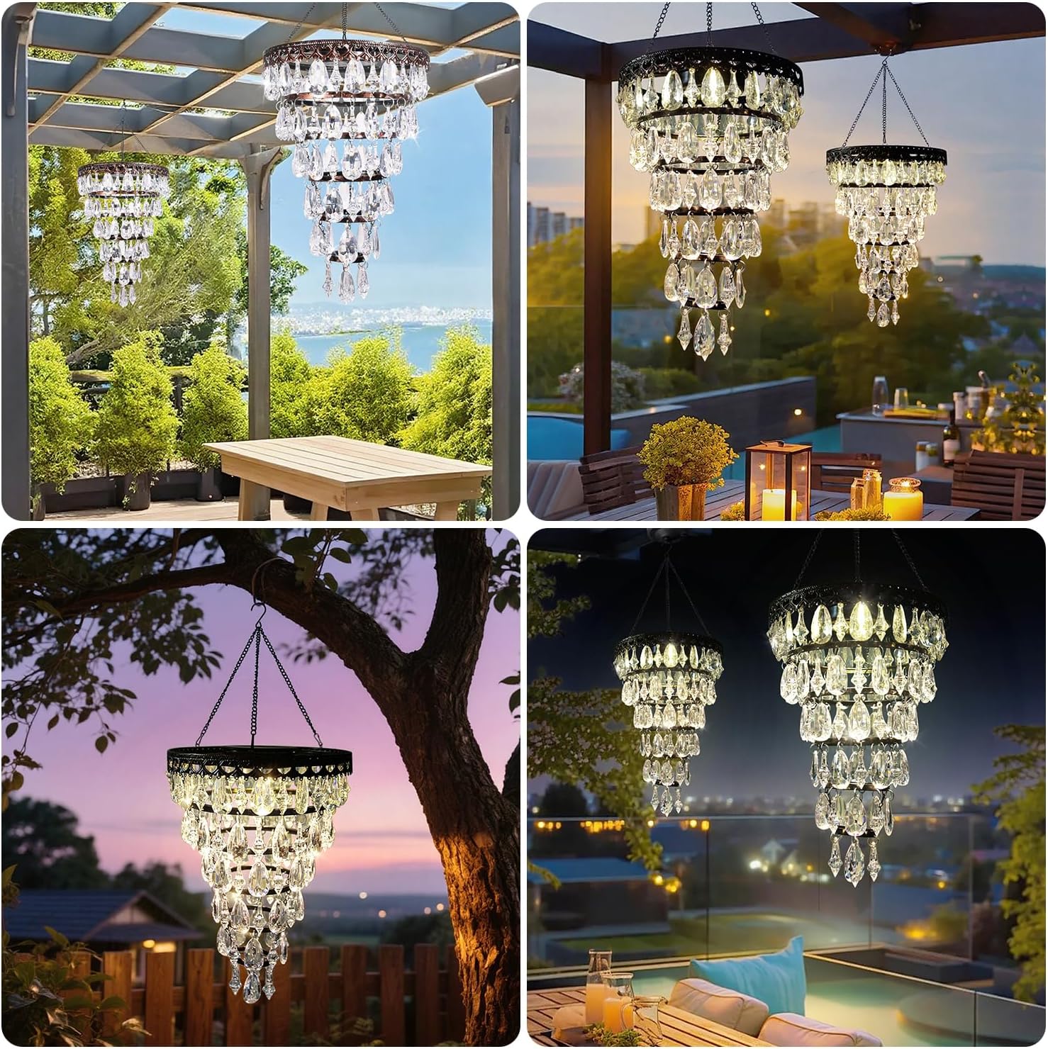 Solar-powered suspended acrylic crystal chandelier
