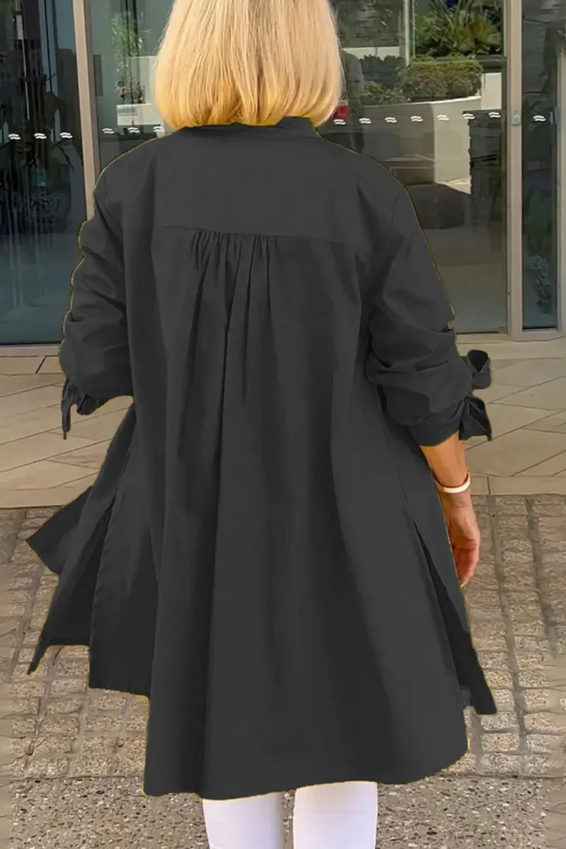 Solid Color Long Cotton Shirt Jackets Women Swing Shap Flattering