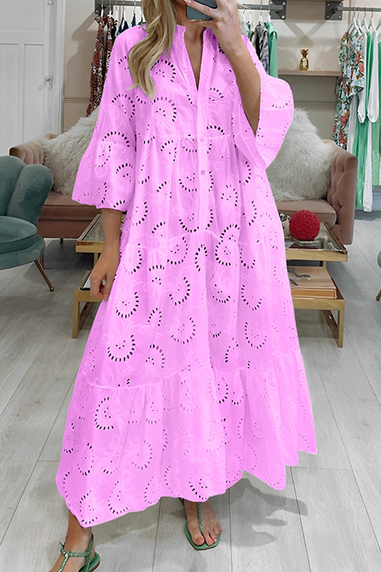 🎁Last day Clearance sale! V Neck Flares Sleeve Embroidery Cotton Dress