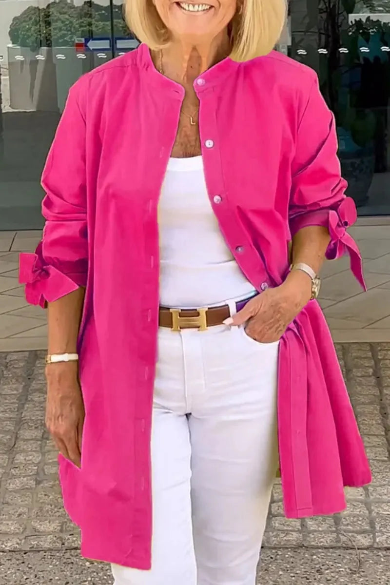Solid Color Long Cotton Shirt Jackets Women Swing Shap Flattering