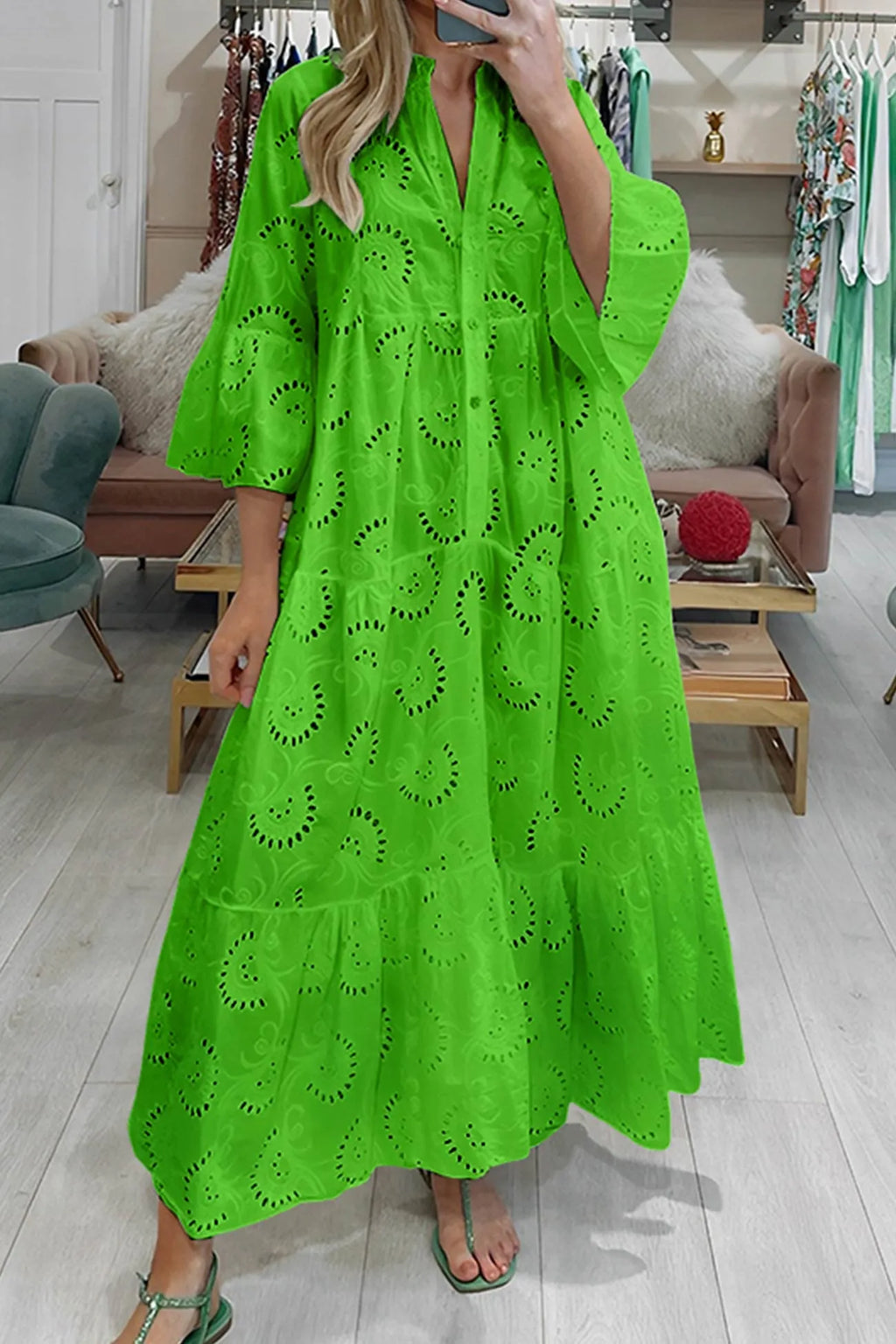 🎁Last day Clearance sale! V Neck Flares Sleeve Embroidery Cotton Dress