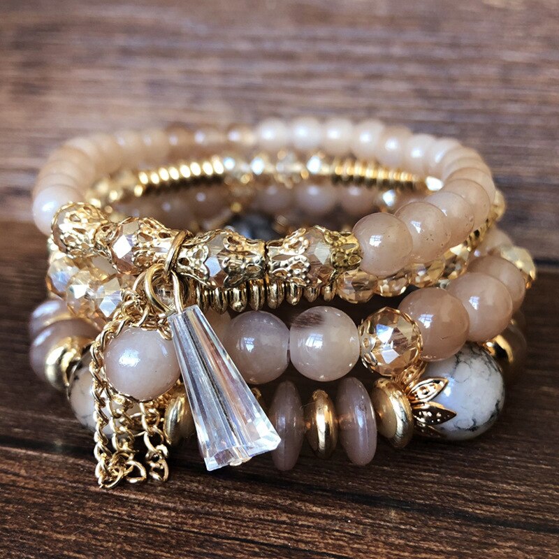 4-piece set of beaded crystal bracelet bohemian style female fashion bracelet jewelry