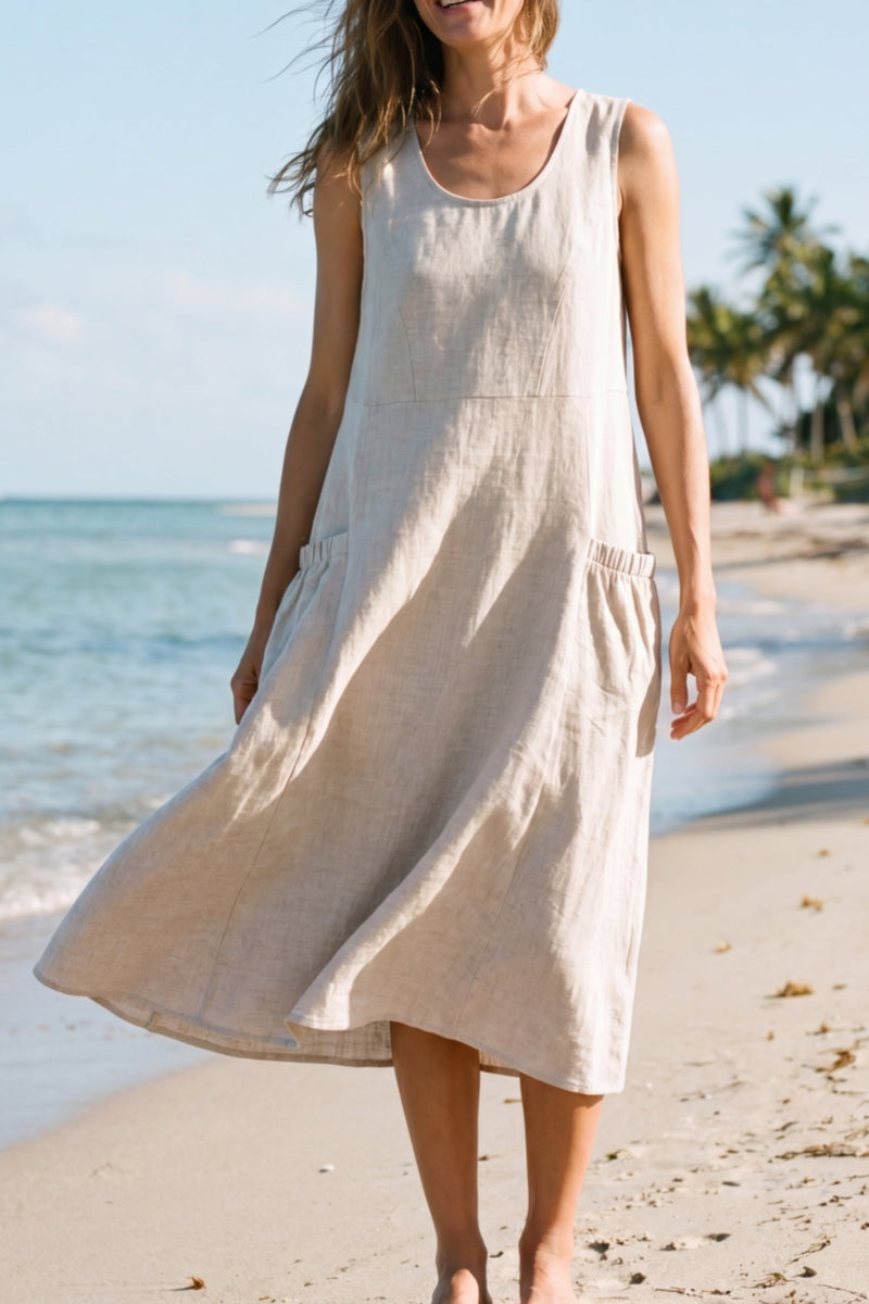 Women's Linen-Look Pocket Maxi Dress