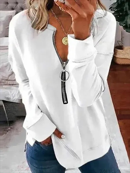 Casual Zipper Printed Tunic Sweatshirt